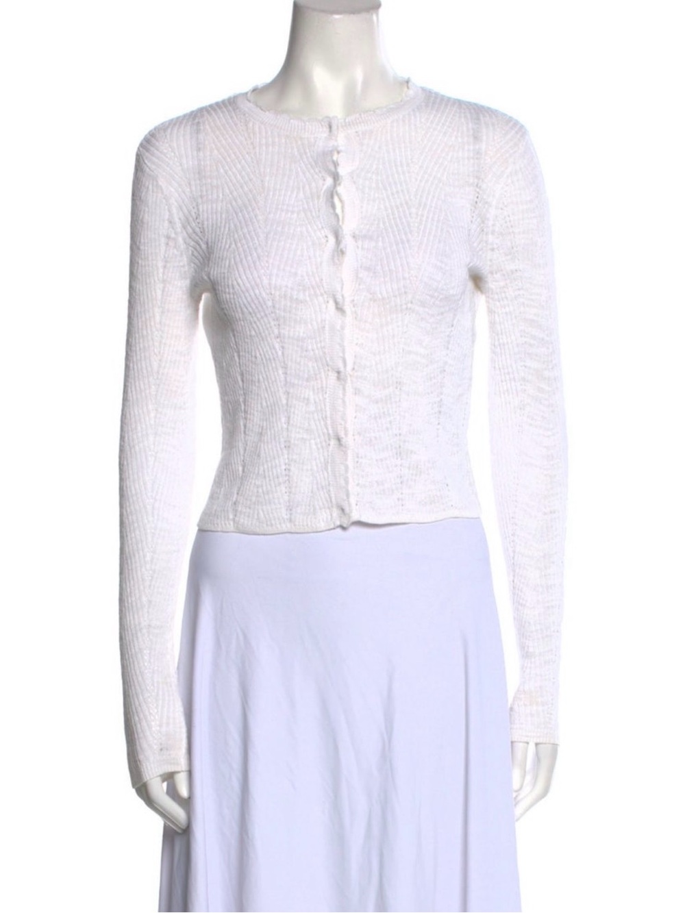 Rebecca Taylor Ivory Knit Scalloped Cardigan